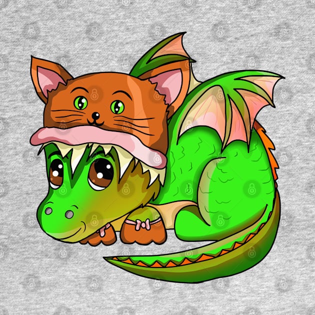 Cute Green Baby Dragon Wearing a Cat Hat by cuisinecat